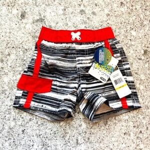 🍍iXtreme NWT Black White Red Swim Shorts Baby 12M
